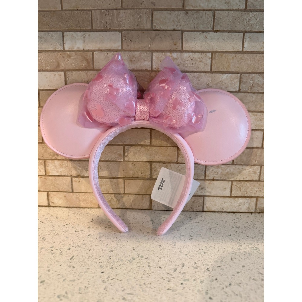 Disney Parks 2025 Pink Minnie Mouse Bow Ears Faux Leather Headband
